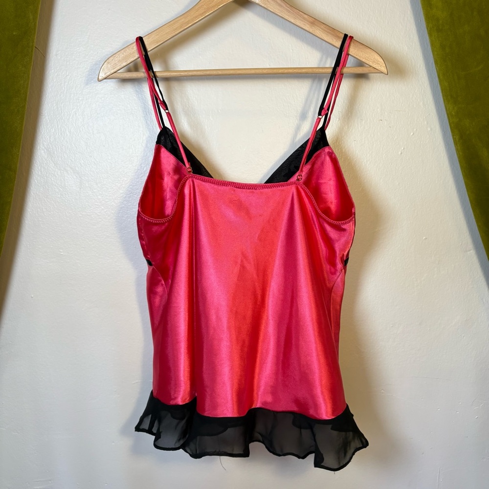 Y2K Pink and Black Satin Cami Lingerie Top - Picture 2 of 3